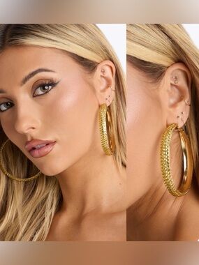 NWT Fashion Nova Gold Textured Hoop Earrings
